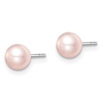 Sterling Silver Madi K Rhodium-plated 5-6mm Pink Round Freshwater Cultured Pearl Post Earrings view 2