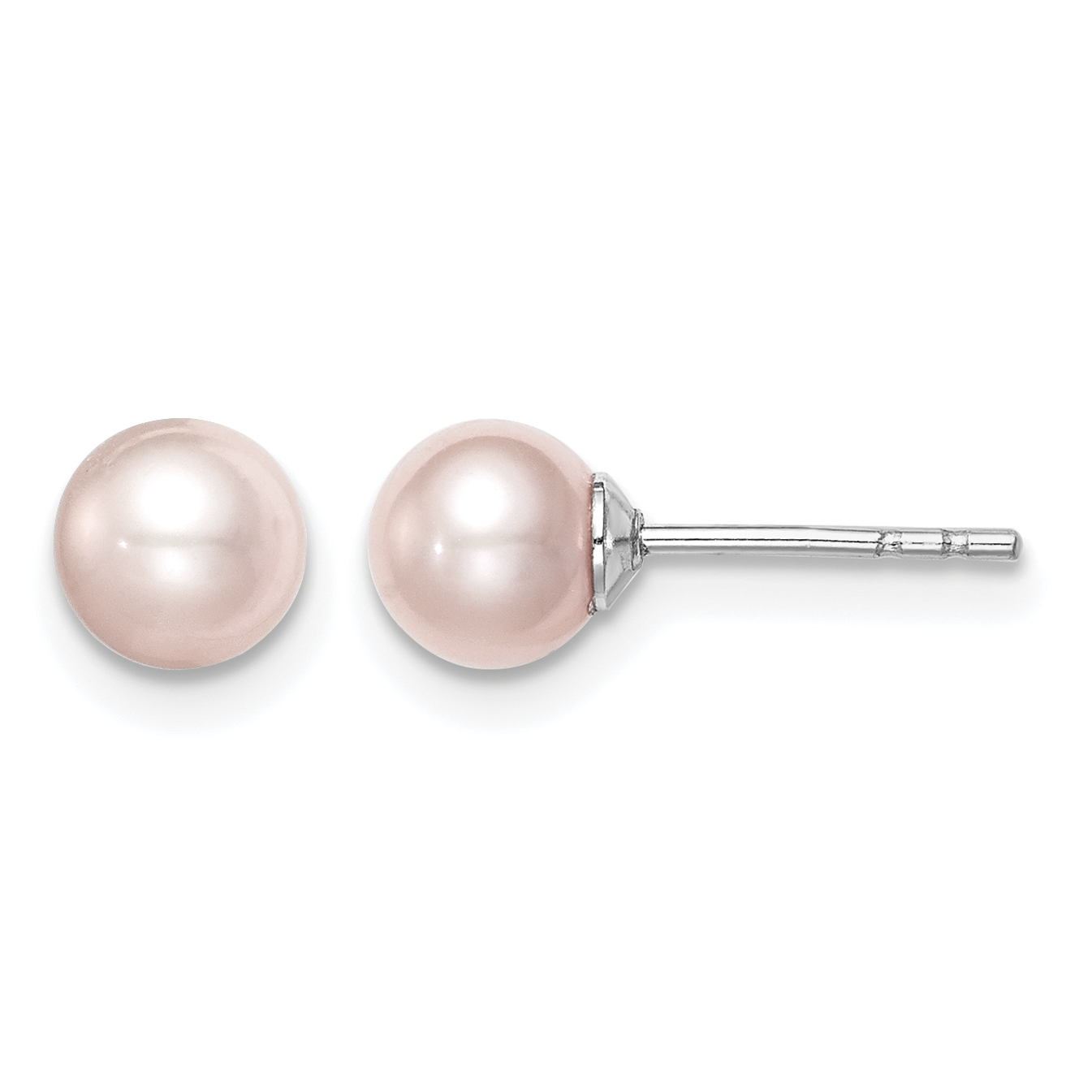Sterling Silver Madi K Rhodium-plated 5-6mm Pink Round Freshwater Cultured Pearl Post Earrings (QE15340)