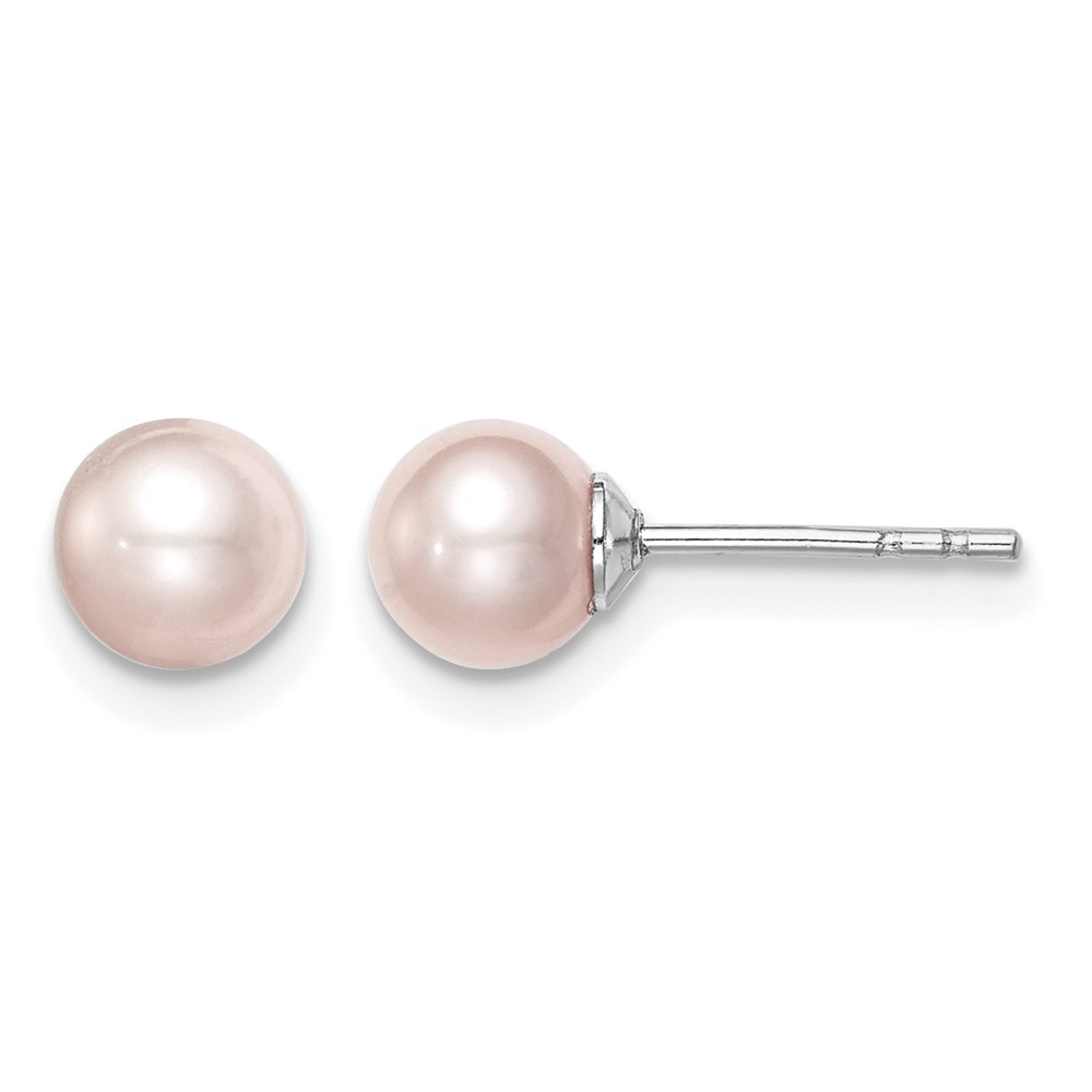 Sterling Silver Madi K Rhodium-plated 5-6mm Pink Round Freshwater Cultured Pearl Post Earrings