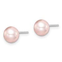 Sterling Silver Madi K Rhodium-plated 6-7mm Pink Round Freshwater Cultured Pearl Post Earrings view 2