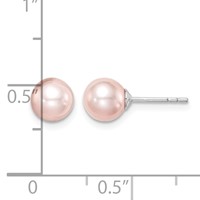 Sterling Silver Madi K Rhodium-plated 6-7mm Pink Round Freshwater Cultured Pearl Post Earrings view 4