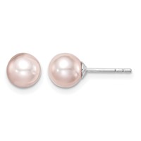 Sterling Silver Madi K Rhodium-plated 6-7mm Pink Round Freshwater Cultured Pearl Post Earrings view 1