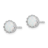 Sterling Silver Rhodium-plated 6mm Polished Created Opal Post Earrings view 2