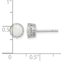 Sterling Silver Rhodium-plated 6mm Polished Created Opal Post Earrings view 4