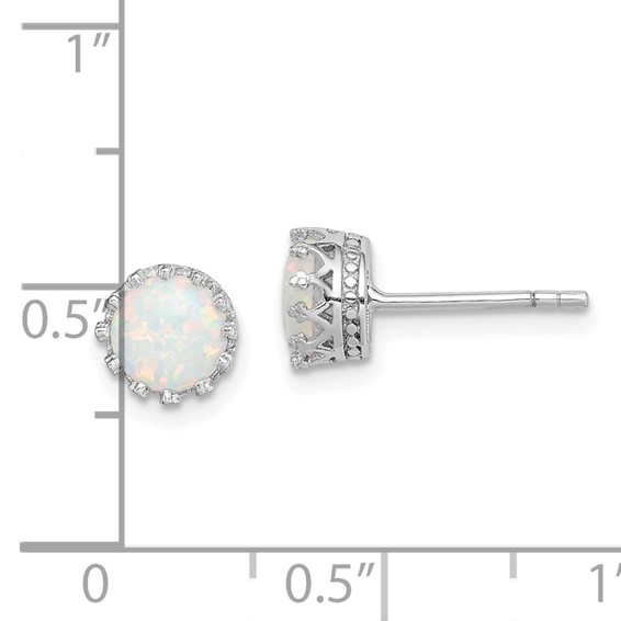 Sterling Silver Rhodium-plated 6mm Polished Created Opal Post Earrings