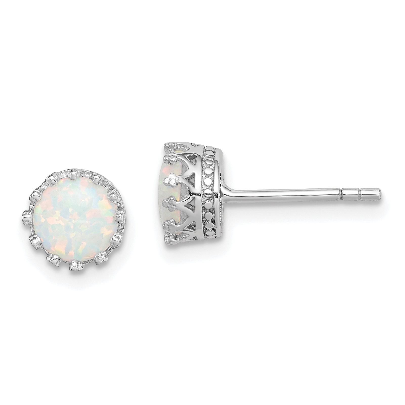 Sterling Silver Rhodium-plated 6mm Polished Created Opal Post Earrings (QE15345)