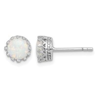 Sterling Silver Rhodium-plated 6mm Polished Created Opal Post Earrings view 1
