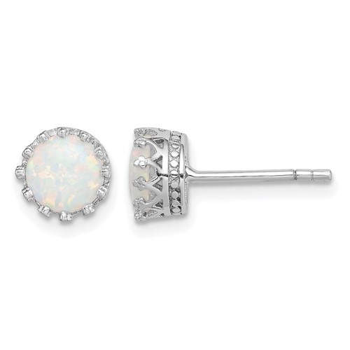 Sterling Silver Rhodium-plated 6mm Polished Created Opal Post Earrings