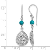 Sterling Silver Rhodium-plated Polished Filigree CZ & Reconstituted Turquoise Teardrop Dangle Earrings view 4