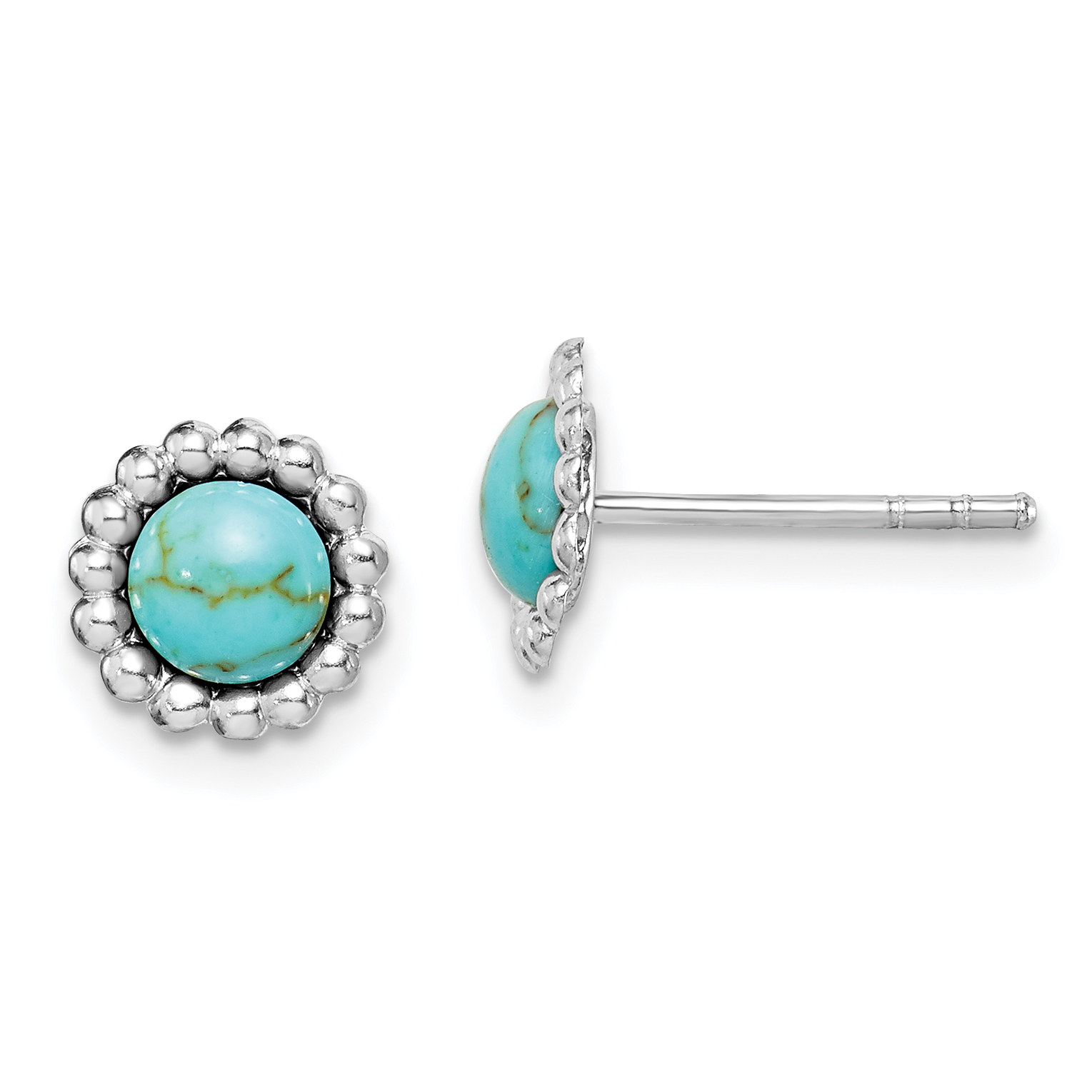 Sterling Silver Rhodium-plated Created Turquoise Post Earrings (QE15349)