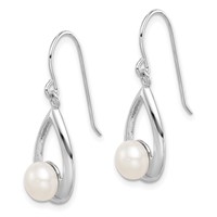 Sterling Silver Rhodium-plated 6-7mm White Freshwater Cultured Pearl Teardrop Dangle French Hook Earrings view 2