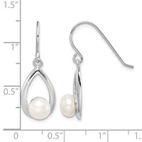Sterling Silver Rhodium-plated 6-7mm White Freshwater Cultured Pearl Teardrop Dangle French Hook Earrings view 4