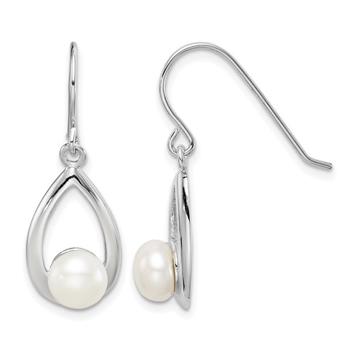 Sterling Silver Rhodium-plated 6-7mm White Freshwater Cultured Pearl Teardrop Dangle French Hook Earrings