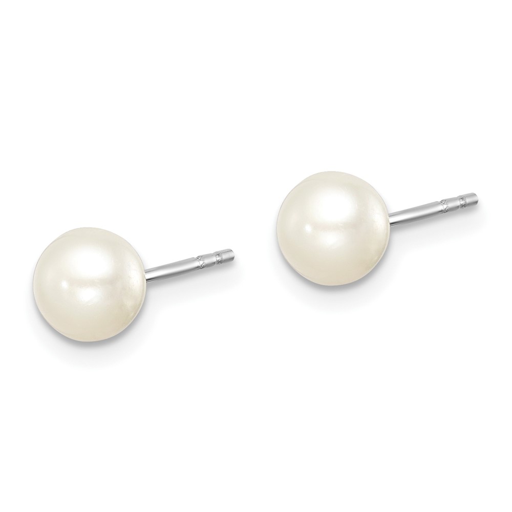Sterling Silver Madi K Rhodium-plated 5-6mm White Round Freshwater Cultured Pearl Post Earrings (QE15362)