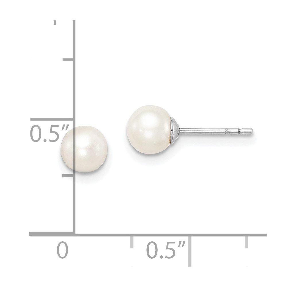 Sterling Silver Madi K Rhodium-plated 5-6mm White Round Freshwater Cultured Pearl Post Earrings (QE15362)
