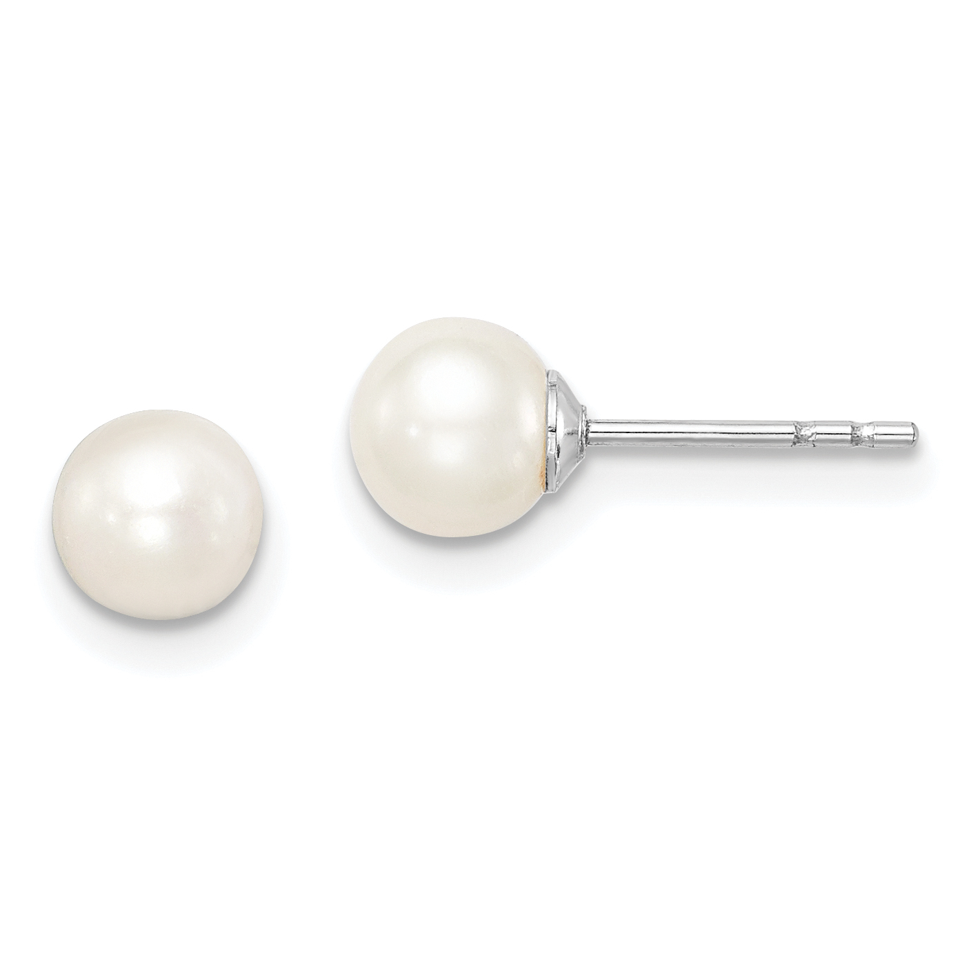 Sterling Silver Madi K Rhodium-plated 5-6mm White Round Freshwater Cultured Pearl Post Earrings (QE15362)