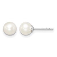 Sterling Silver Madi K Rhodium-plated 5-6mm White Round Freshwater Cultured Pearl Post Earrings view 1