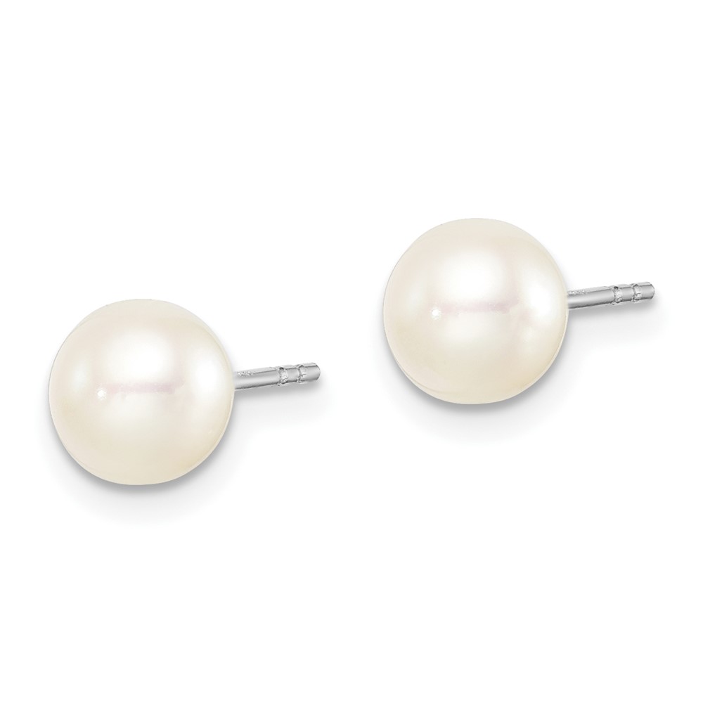 Sterling Silver Madi K Rhodium-plated 6-7mm White Round Freshwater Cultured Pearl Post Earrings (QE15363)