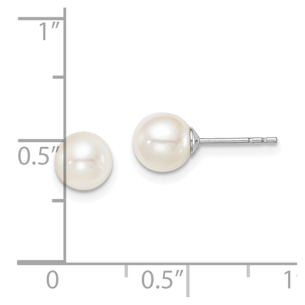 Sterling Silver Madi K Rhodium-plated 6-7mm White Round Freshwater Cultured Pearl Post Earrings (QE15363)