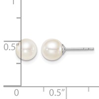 Sterling Silver Madi K Rhodium-plated 6-7mm White Round Freshwater Cultured Pearl Post Earrings view 4