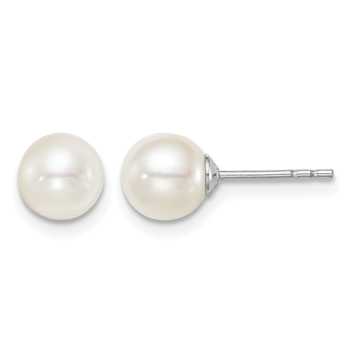 Sterling Silver Madi K Rhodium-plated 6-7mm White Round Freshwater Cultured Pearl Post Earrings (QE15363)