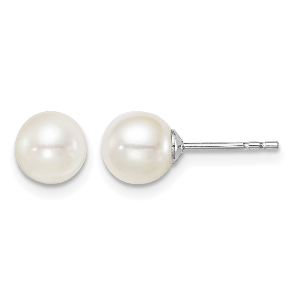 Sterling Silver Madi K Rhodium-plated 6-7mm White Round Freshwater Cultured Pearl Post Earrings (QE15363)