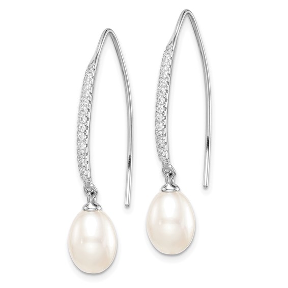 Sterling Silver FWC Pearl & CZ Threader Earrings