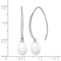 Sterling Silver Rhodium-plated 7-8mm White Teardrop Freshwater Cultured Pearl and CZ Threader Earrings view 4