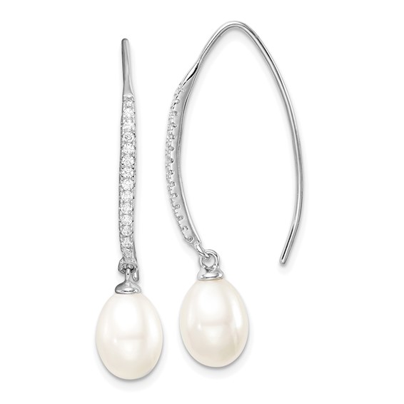 Sterling Silver FWC Pearl & CZ Threader Earrings