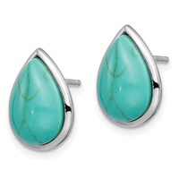 Sterling Silver Rhodium-plated Imitation Turquoise Teardrop Post Earrings view 2