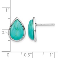 Sterling Silver Rhodium-plated Imitation Turquoise Teardrop Post Earrings view 4
