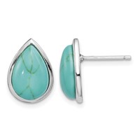 Sterling Silver Rhodium-plated Imitation Turquoise Teardrop Post Earrings view 1
