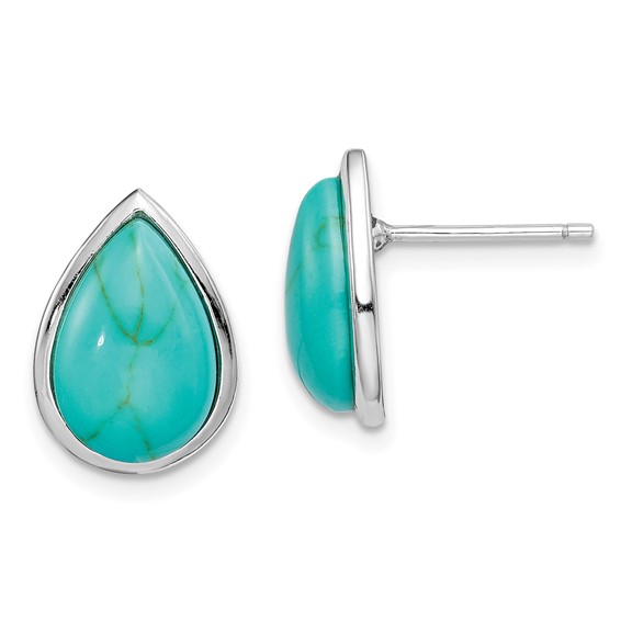 Sterling Silver Rhodium-plated Imitation Turquoise Teardrop Post Earrings