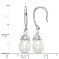 Sterling Silver Rhodium-plated 7-8mm White Teardrop Freshwater Cultured Pearl and CZ Dangle Earrings view 4