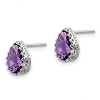 Sterling Silver Rhodium-plated 10mm Polished Pear Amethyst Post Earrings view 2