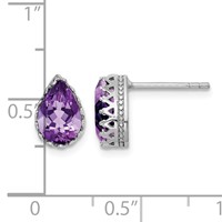 Sterling Silver Rhodium-plated 10mm Polished Pear Amethyst Post Earrings view 4