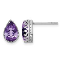 Sterling Silver Rhodium-plated 10mm Polished Pear Amethyst Post Earrings view 1