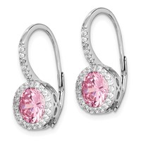 Sterling Silver RH-plated Polished Pink & White CZ Halo Leverback Earrings view 2