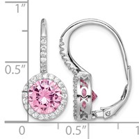 Sterling Silver RH-plated Polished Pink & White CZ Halo Leverback Earrings view 4