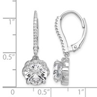 Sterling Silver Rhodium-plated Polished CZ Flower Leverback Earrings view 4