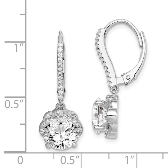 Sterling Silver Rhodium-plated Polished CZ Flower Leverback Earrings