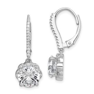 Sterling Silver Rhodium-plated Polished CZ Flower Leverback Earrings