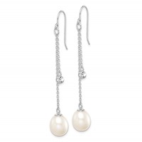 Sterling Silver Rhodium-plated 9-10mm White Teardrop Freshwater Cultured Pearl and CZ Dangle Earrings view 2