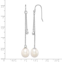 Sterling Silver Rhodium-plated 9-10mm White Teardrop Freshwater Cultured Pearl and CZ Dangle Earrings view 4