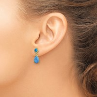 Sterling Silver Gold-tone Created Blue Opal Teardrop Post Dangle Earrings view 3
