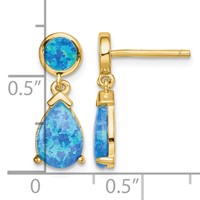 Sterling Silver Gold-tone Created Blue Opal Teardrop Post Dangle Earrings view 4