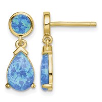 Sterling Silver Gold-tone Created Blue Opal Teardrop Post Dangle Earrings view 1