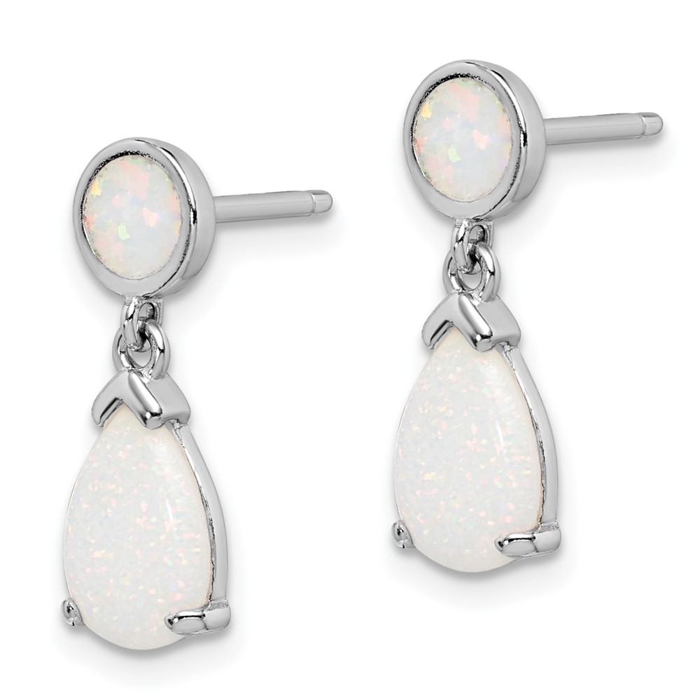 Sterling Silver Rhod-plated Created Opal Teardrop Post Dangle Earrings (QE15400)