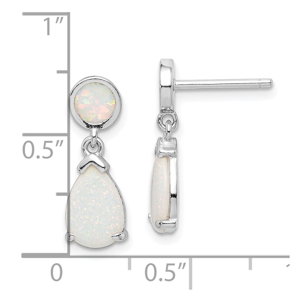 Sterling Silver Rhod-plated Created Opal Teardrop Post Dangle Earrings (QE15400)