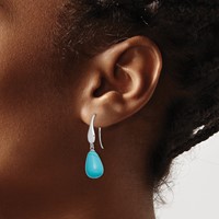 Sterling Silver RH-plated Imitation Turquoise Teardrop Dangle Earrings view 3